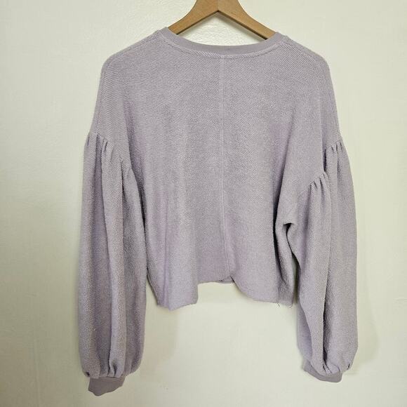 Free People Sleeves Like These Terry Pullover M Lavender‎ Purpole Puff Cropped - Picture 7 of 8